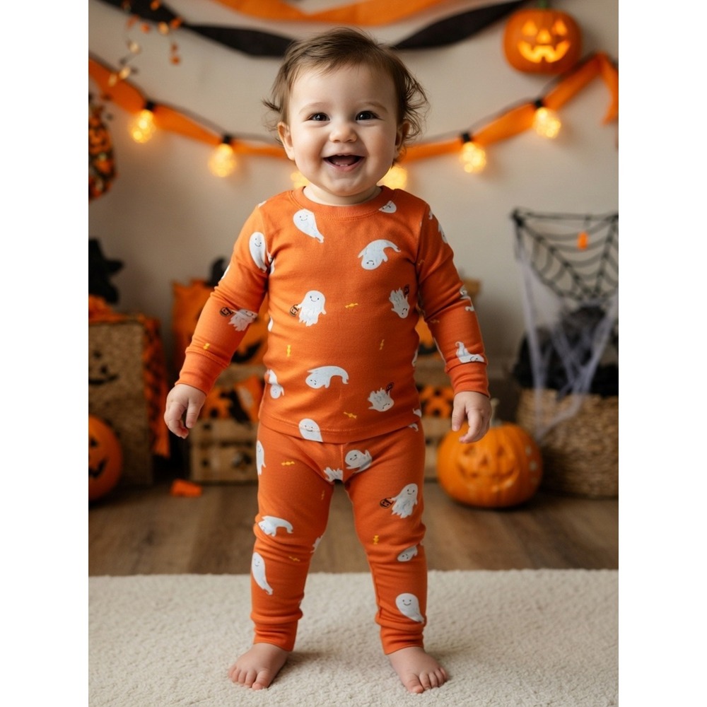 Carter's Child of Mine Halloween Orange Ghost Pajamas, Snug Fit, 18 Months